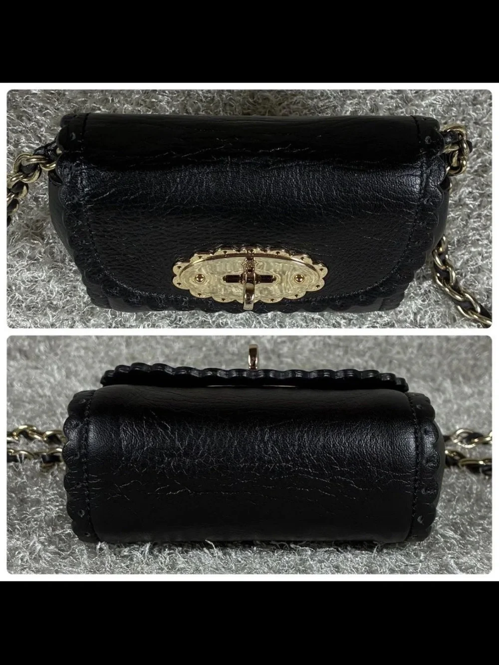 Mulberry Black Leather Crossbody with Gold Turnlock